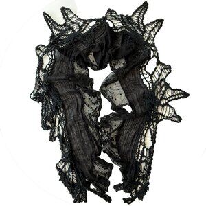 Black Lace & Crochet Scarf Gypsy Bohemian Festival Long Mixed-Media Wrap